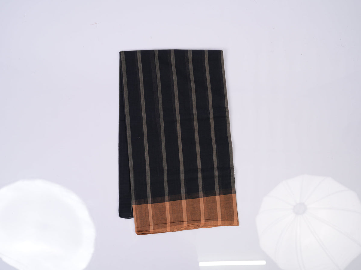 black & orange vertical stripes Bobbili cotton saree