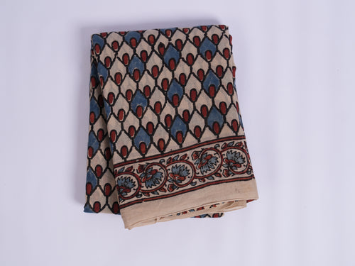 Ajrakh Hand Block Printed Cotton Saree — Kutch, Gujarat