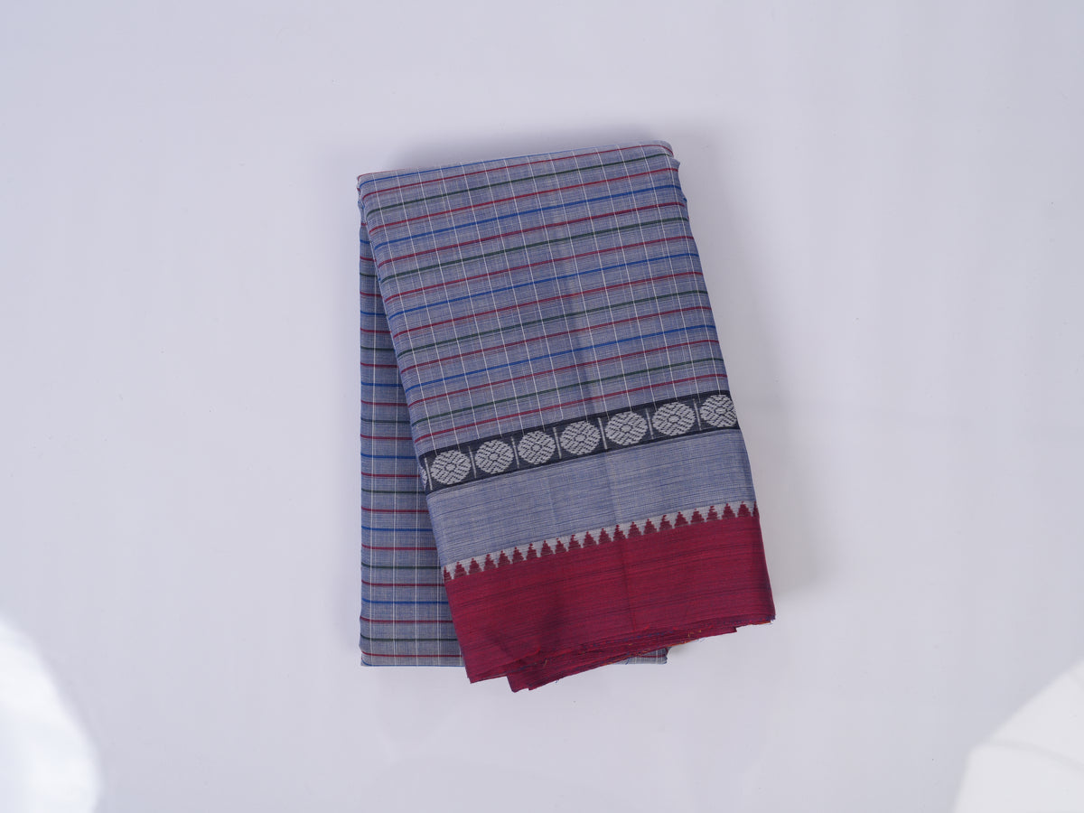 blue checked Narayanpet cotton saree