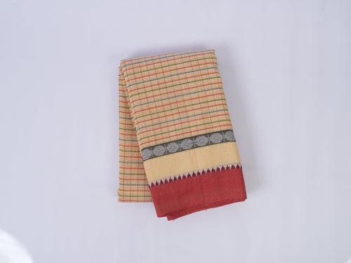 light yellow checked Narayanpet cotton saree