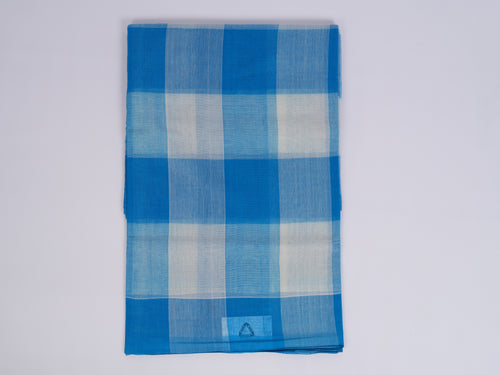 blue & white checkered Bobbili cotton saree