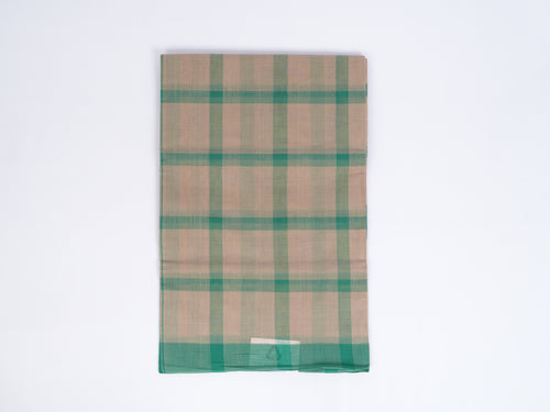 light brown & green checkered Bobbili cotton saree