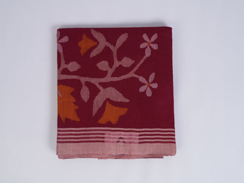 maroon Jamdani saree