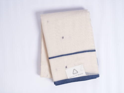 white with blue striped gap border Phulia saree