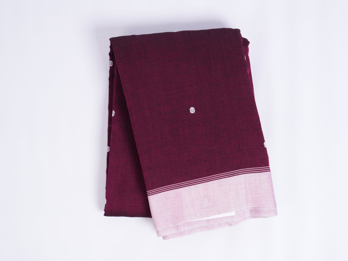 burgundy with light pink border Phulia saree