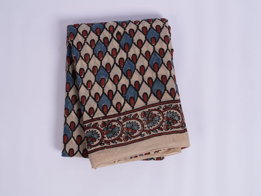 Ajrakh Hand Block Printed Cotton Saree — Kutch, Gujarat