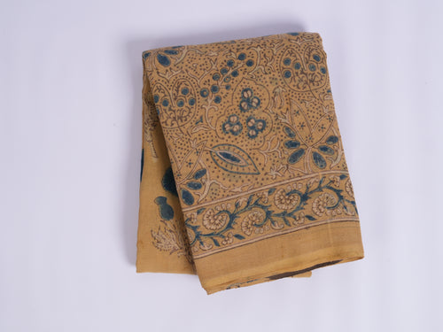 Ajrakh Natural Dye Cotton Saree — Indigo & Madder