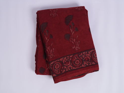 Ajrakh Cotton Saree — Geometric Motifs, Kutch