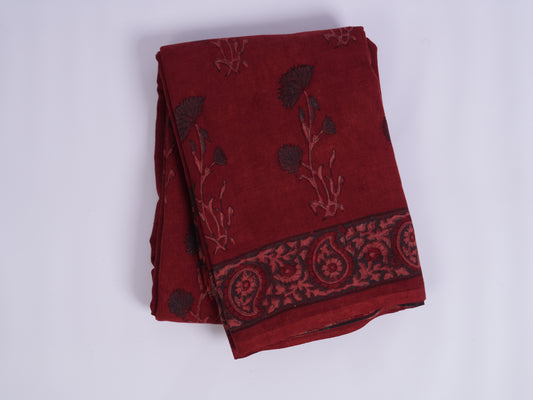 Ajrakh Cotton Saree — Geometric Motifs, Kutch