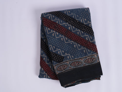 Ajrakh Cotton Saree — Floral Patterns, Kutch