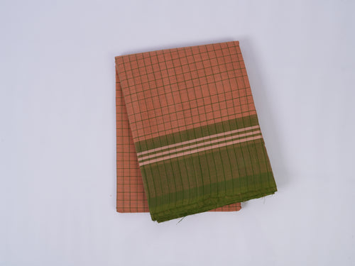 earthy brown checked Godavari cotton saree
