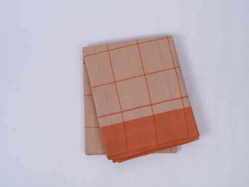 cream and orange checked Godavari cotton saree