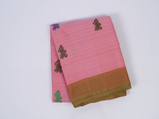 pink with green Gollabhama cotton saree