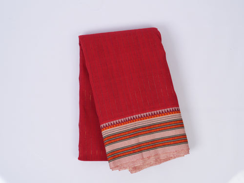 red Narayanpet cotton saree with vertical stripes