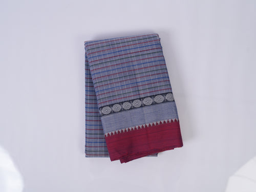 blue checked Narayanpet cotton saree