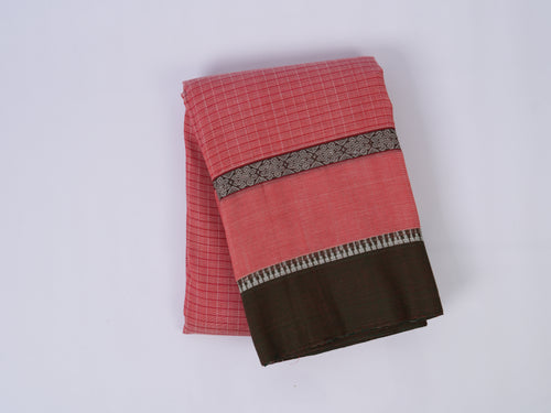 ivory and light peach Narayanpet cotton saree with multicolor horizontal stripes