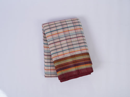 pink checked Narayanpet cotton saree