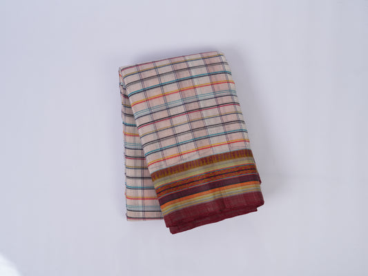 pink checked Narayanpet cotton saree
