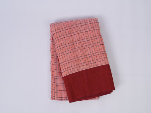 pinkish red grid pattern Narayanpet cotton saree