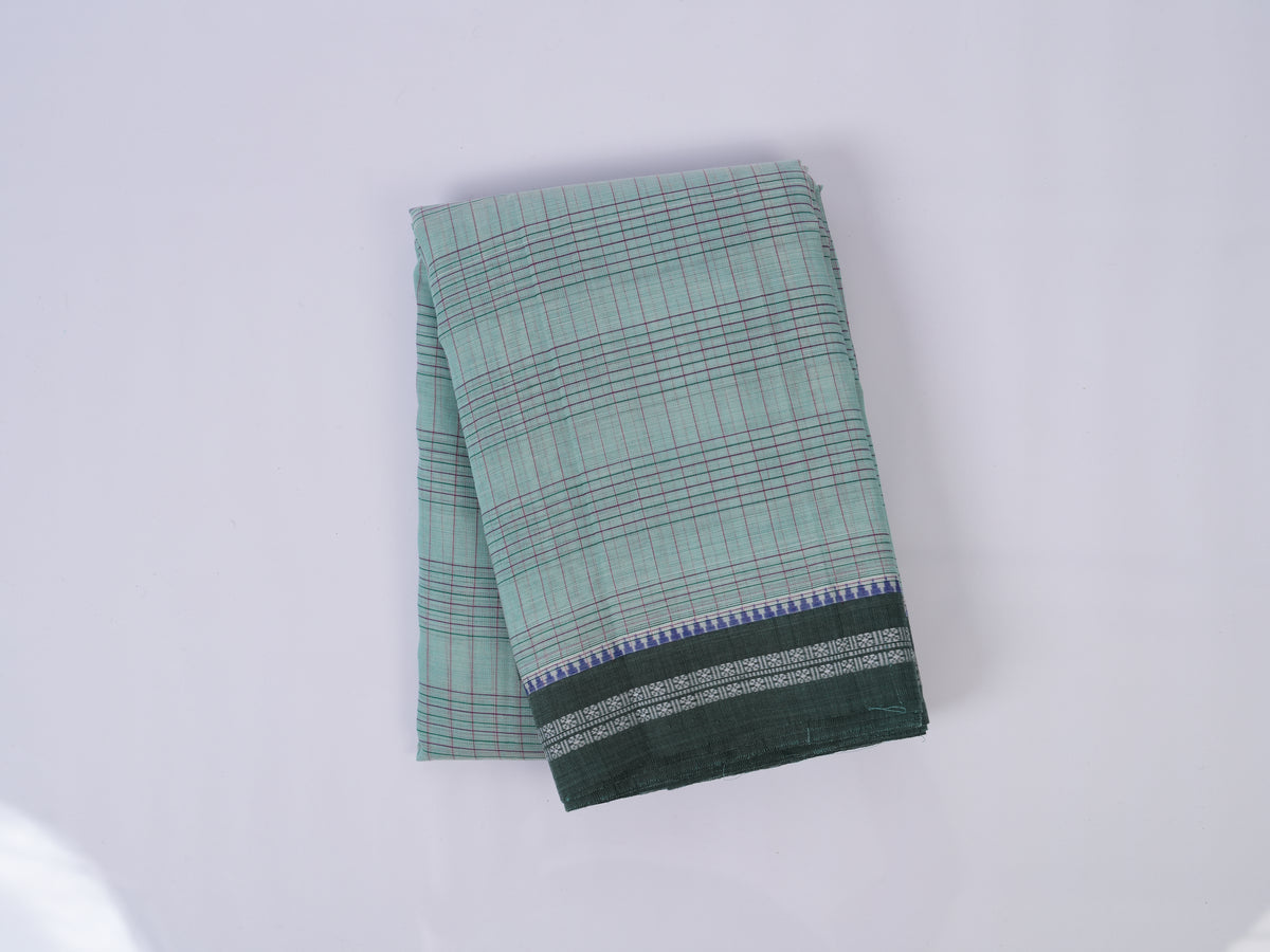 sea green checked Narayanpet cotton saree