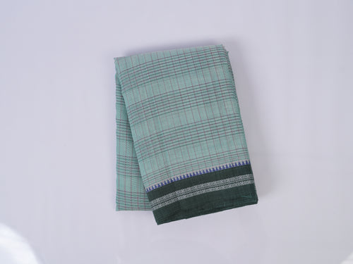sea green checked Narayanpet cotton saree