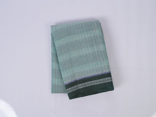 sea green checked Narayanpet cotton saree