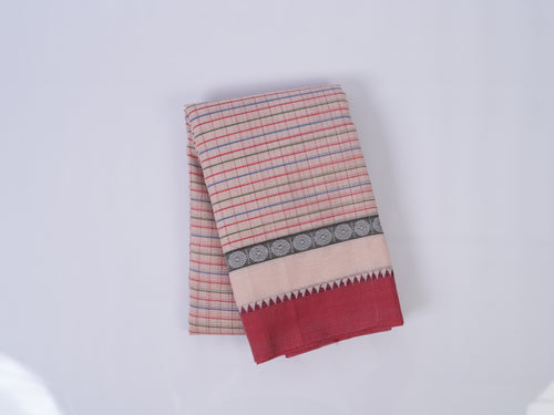 beige checked Narayanpet cotton saree