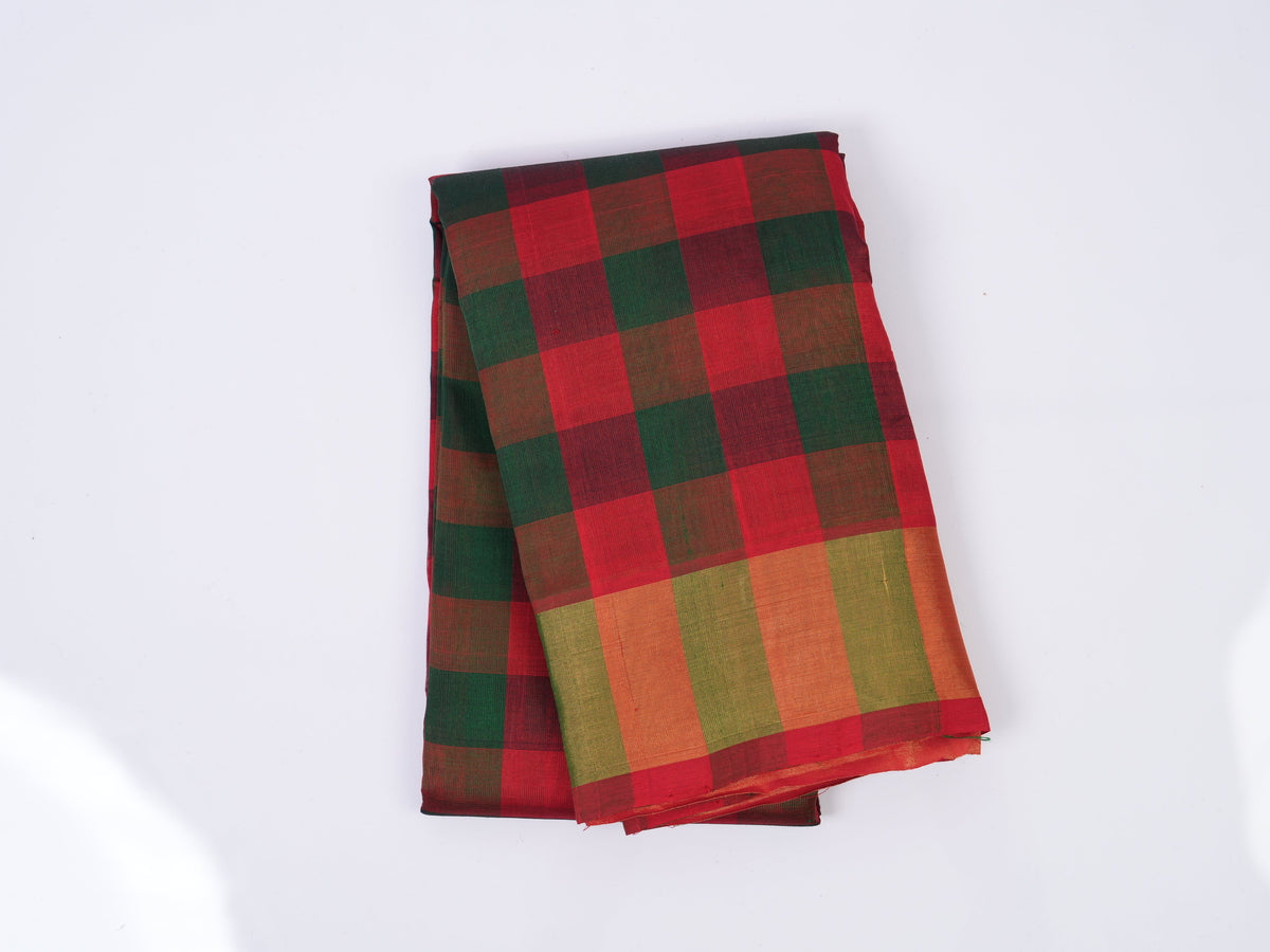 red & bottle green Paturu saree