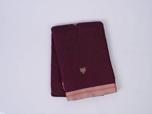 burgundy Phulia saree with lotus motifs