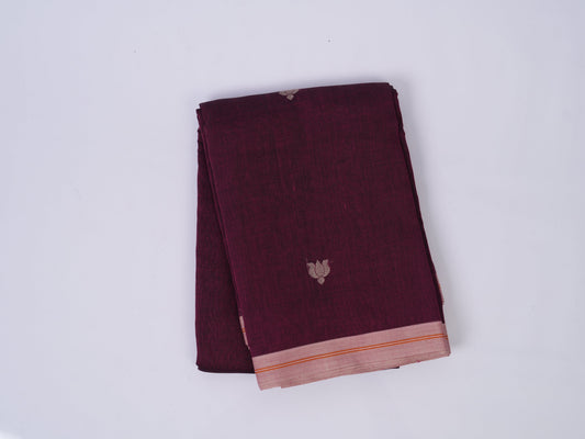 burgundy Phulia saree with lotus motifs