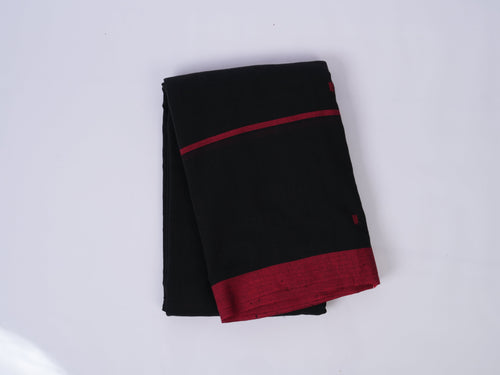 black with red striped gap border Phulia saree