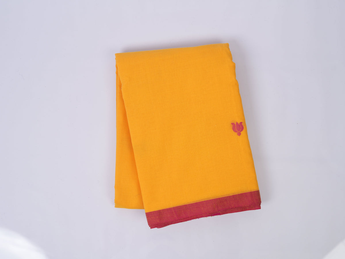 yellow Phulia saree with lotus motifs
